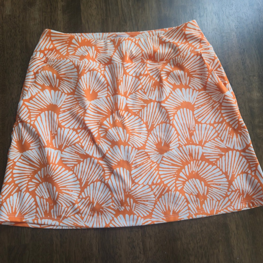 Tommy Bahama Golf Skort Orange White Shell Fan Print Active Skirt Small